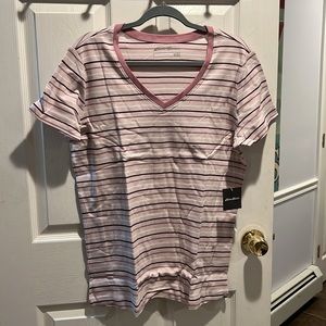Eddie Bauer WR Fav’s SS V Neck Stripe Lt Pink  XXL
